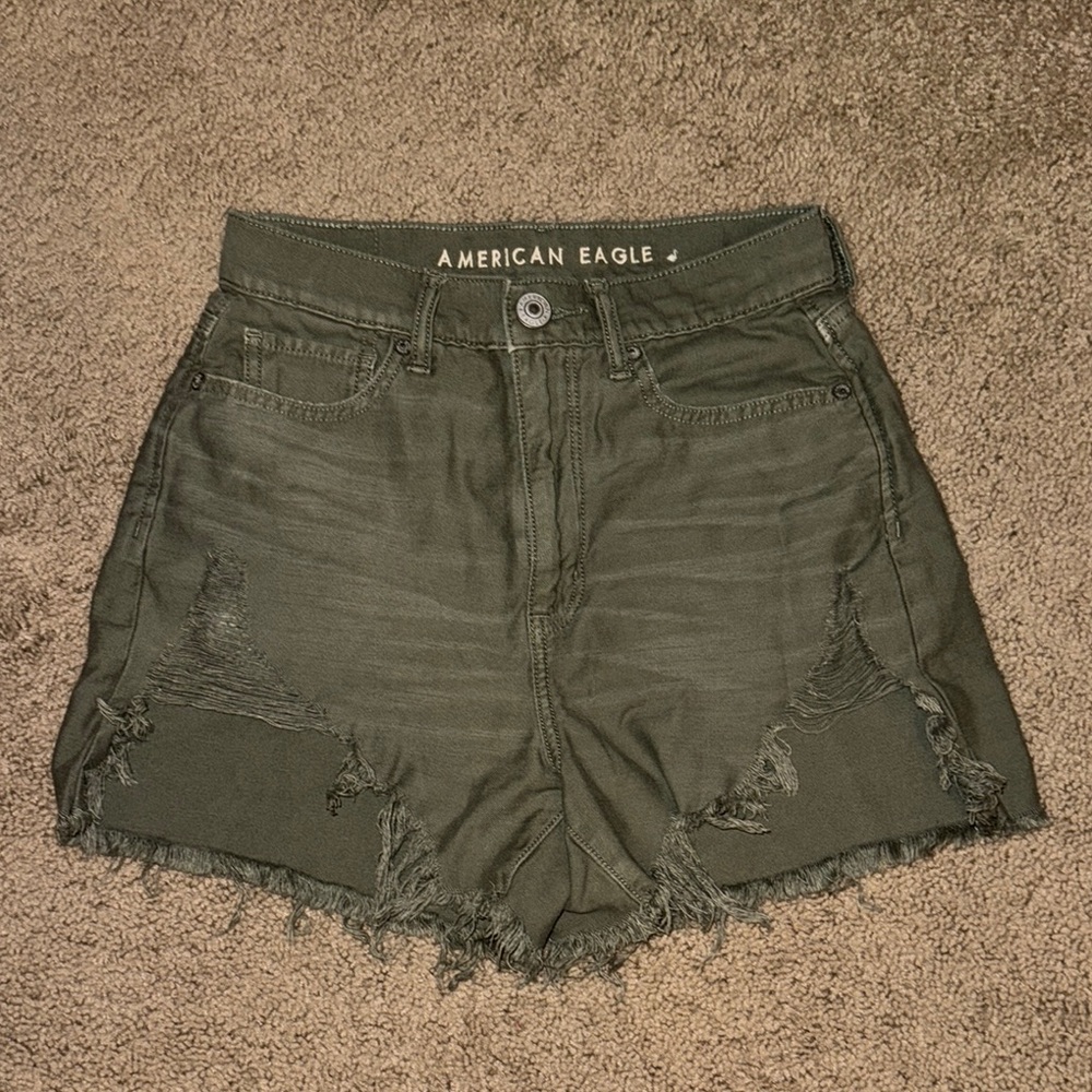 American Eagle Outfitters Green Distressed Jean Shorts
